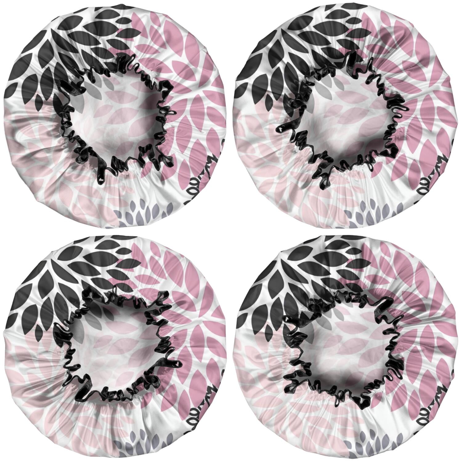 Shower Caps,Pink Floral and Petal Pattern Waterproof Shower Cap for Women 4 Pieces,Double Reusable Hair Cover for Shower PEVA Elastic Stretch Hem