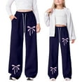 thumbnail image 2 of Krdevn Girls Casual Sweatpants with Bow Print, Baggy Fit Straight Leg Athletic Pants Lightweight with Drawstring and Pockets,11-12 Years, 2 of 9