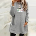 thumbnail image 2 of Lovskoo Fuzzy Fleece Pullover Tops for Women Winter Warm Printed Long Sleeve with Pocket Crewneck Solid Color Warm Top Gray, 2 of 6