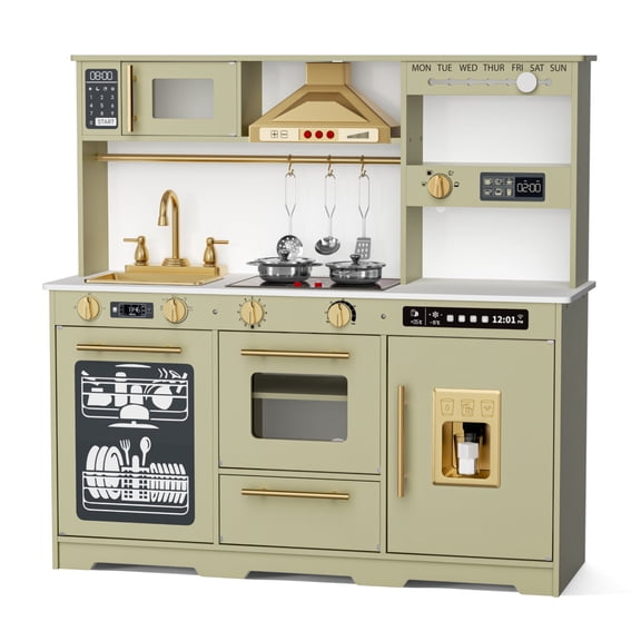 AILEEKISS Kids Toy Kitchen for Children, Pretend Kids Play Kitchen Set with Cooking Accessories, Green