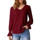 thumbnail image 3 of Camisa de Larga para Mujer, Moda de Otoño, Color Liso, Cuello en V, Camiseta de Larga. Vino Tinto L, 3 of 6