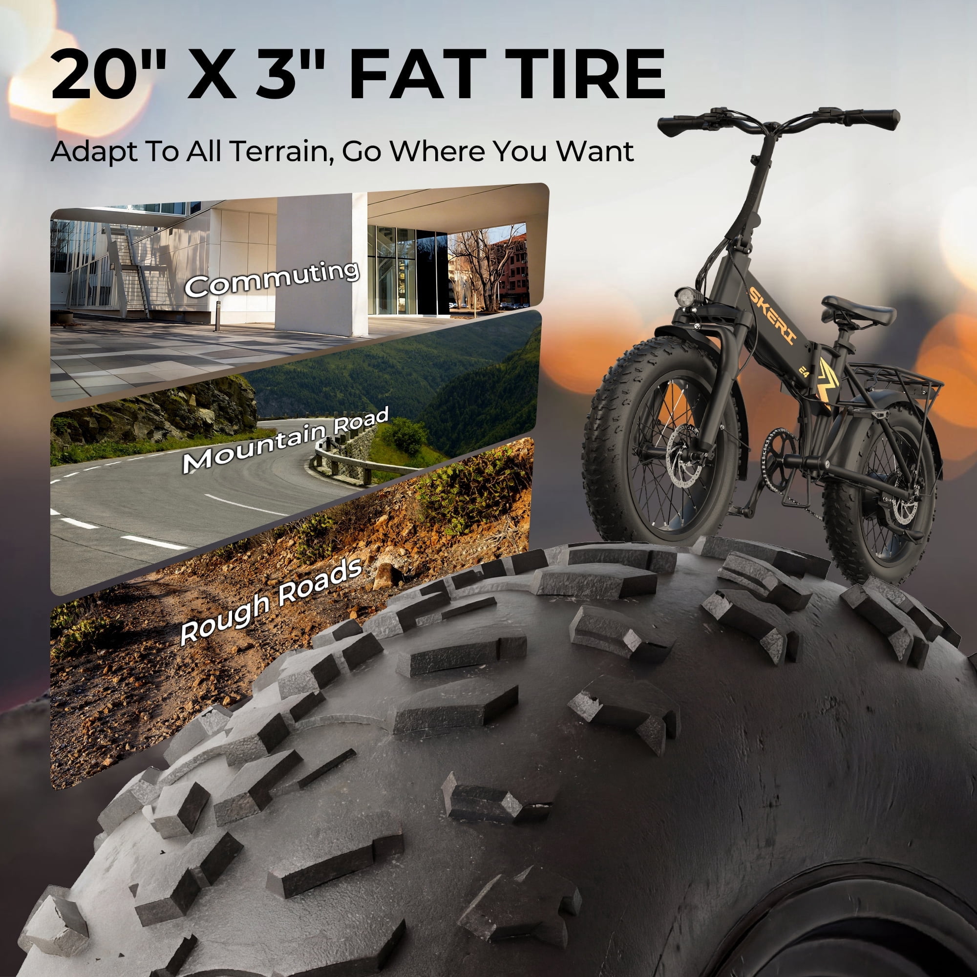 Skeri 20" Fat Tire Folding Electric Scooter Bike for Adults, 500W E-Mountain Bike 48V 18AH with 7-speed Gears, UL2849