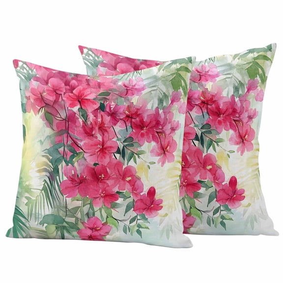 2 Pack Outdoor Waterproof Throw Pillow Covers,Summer Watercolor Wildflower Leaf Decorative Square Patio Pillowcases for Chair Couch Sofa 16x16in