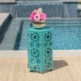 thumbnail image 6 of Noble House Eliana 14" Outdoor Crackle Sunburst Iron Side Table in Teal Blue, 6 of 15
