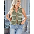 thumbnail image 5 of Women'S 2025 Summer Trendy Crochet Knit V Neck Sleeveless Tie Front Striped Sweater Vests Beach Outfits Army Green XL, 5 of 9