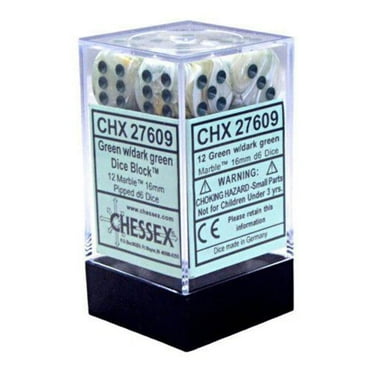 Chessex DND Dice Set D&D Dice-16mm Marble Green and Dark Green Plastic Polyhedral Dice Set-Dungeons and Dragons Dice Includes 12 Dice – D6