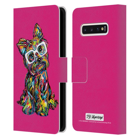Head Case Designs Officially Licensed P.D. Moreno Dogs Yorkie Leather Book Wallet Case Cover Compatible with Samsung Galaxy S10
