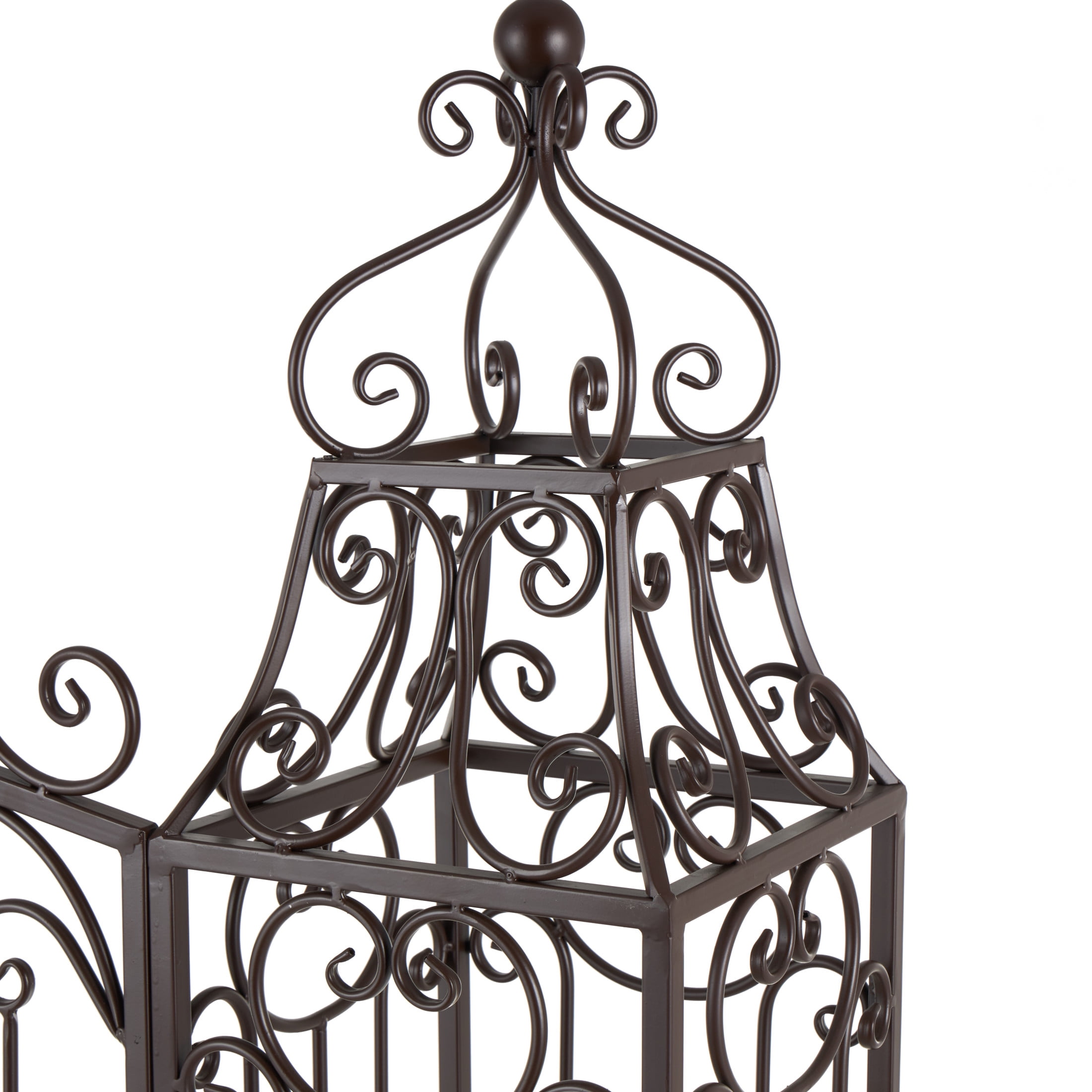 DecMode 60" Indoor Outdoor Arched Gate Dark Brown Metal Scroll Garden Arbor with Latch Lock Closure