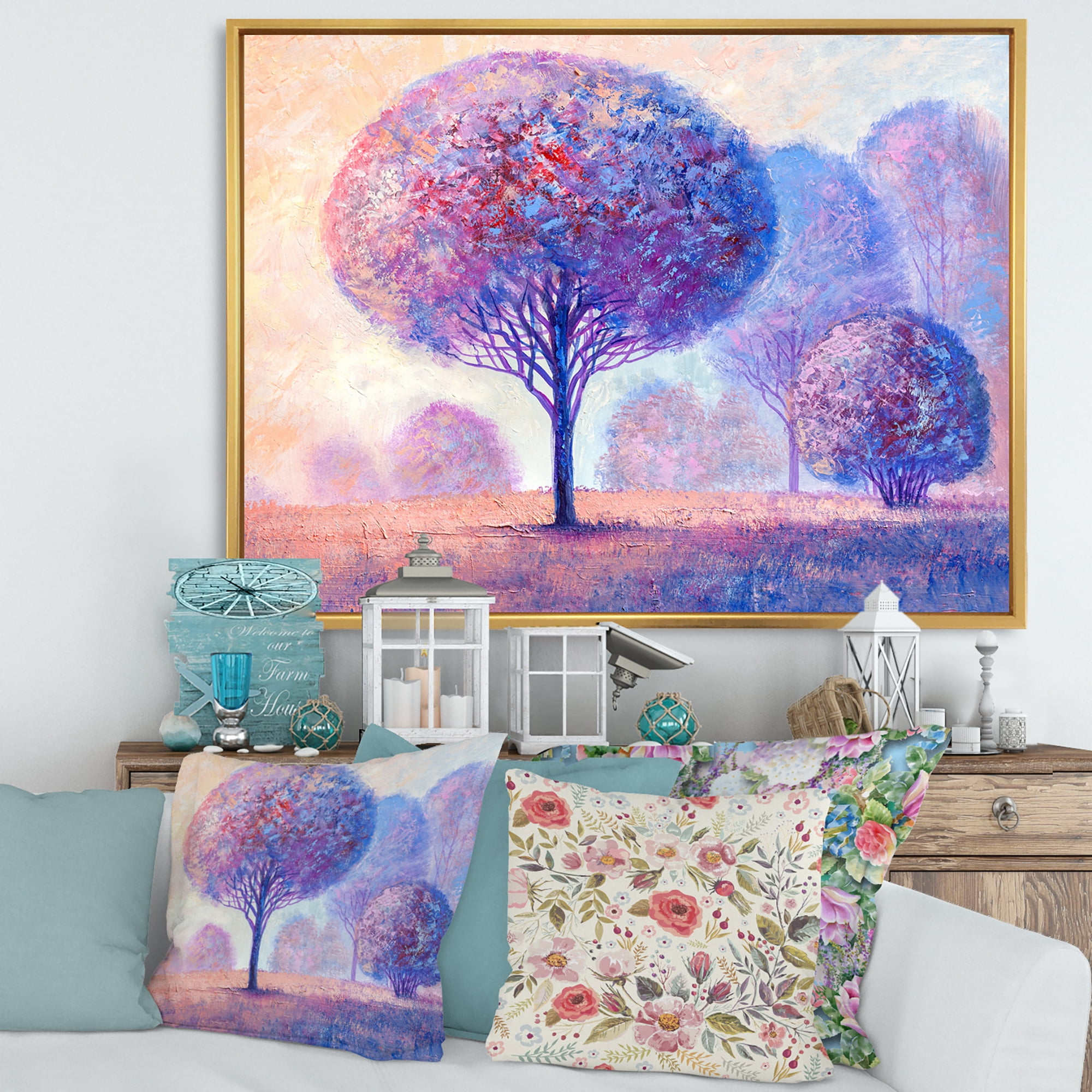 Designart 'Colourful Trees Abtract Impression II' Traditional Framed Canvas Wall Art Print