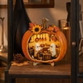 thumbnail image 3 of Halloween Pumpkin Miniature Dollhouse with LED Lights, Wooden Pumpkin Diorama with Ghost Cafe Scene, Fall Tabletop Decor for Holiday Display, 3 of 5