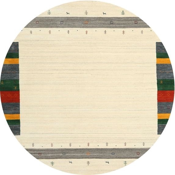 Ahgly Company Machine Washable Indoor Round Contemporary Light French Beige Brown Area Rugs, 3' Round