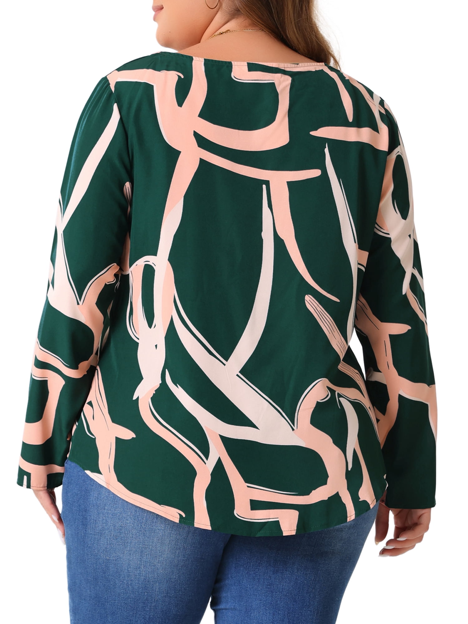 DARING DIVA Women's Plus V Neck Long Sleeves Casual Blouse 4X Green