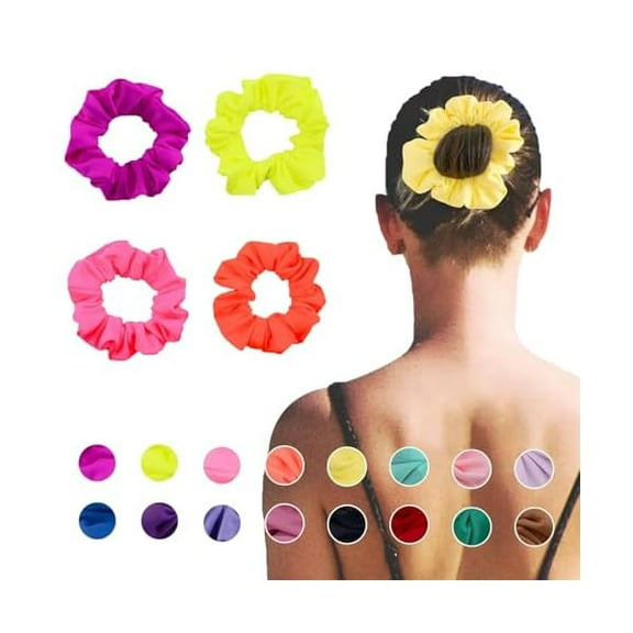 ZC Waterproof Neon Scrunchies Gym Scrunchie - Water-resistant Hair Ties Pool scrunchie 16 Colors Elastic Hair bands Ponytail Holder Beach Scrunchies, Party Size Scrunchie, Hair Tie for Women