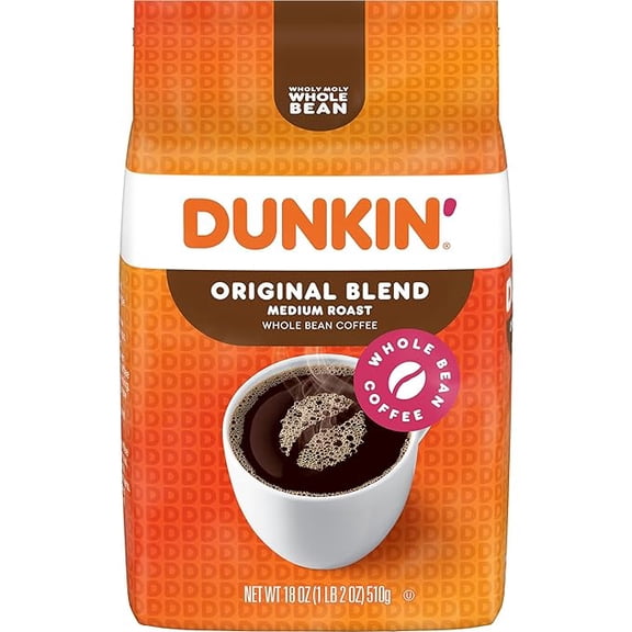 Pack of 1 Dunkin' Original Blend Medium Roast Whole Bean Coffee, 18 Ounce