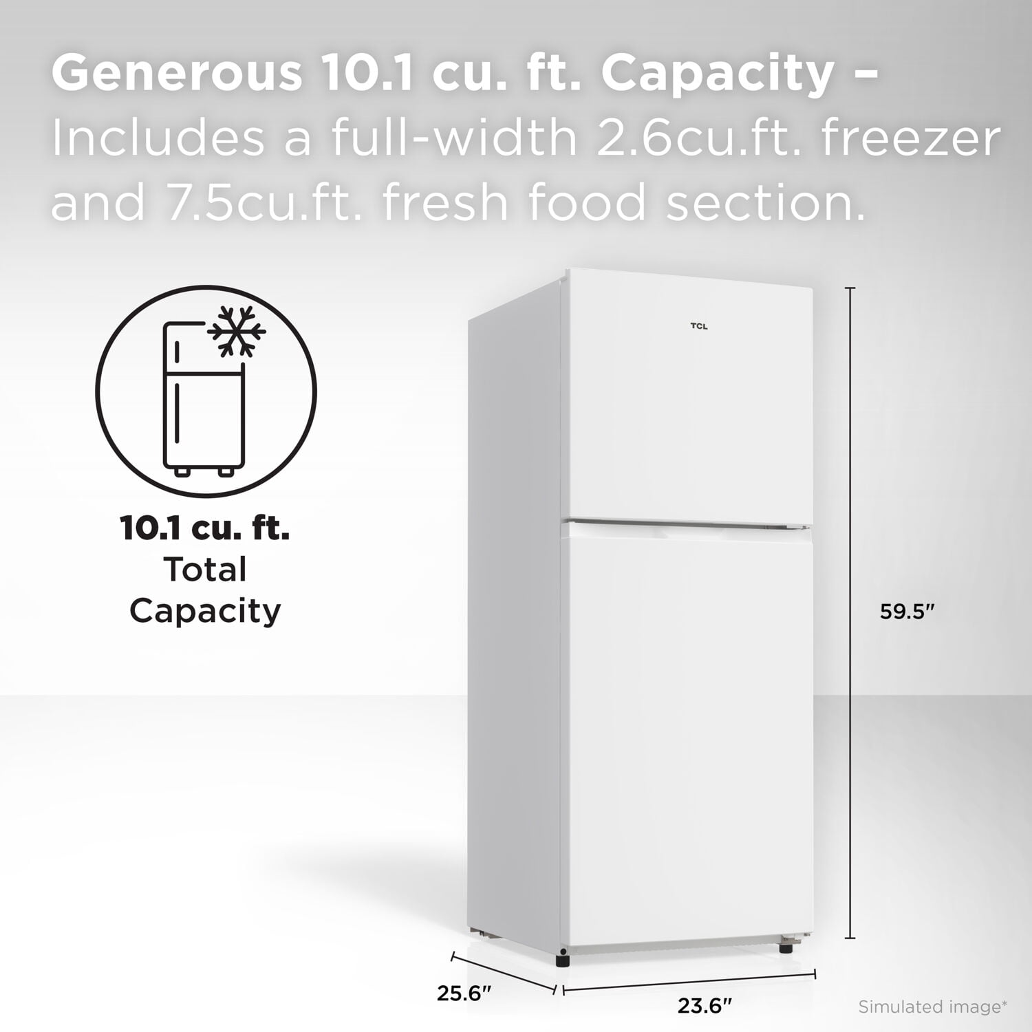 TCL White Double Door Refrigerator with Freezer for Home, Apartment & Office, 10.1 Cu. Ft.