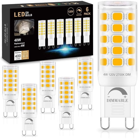 Sailstar G9 LED Bulb Dimmable 4Watts 2700K Soft Warm White 6 Pack, 400 Lumen 360°Beam Angle