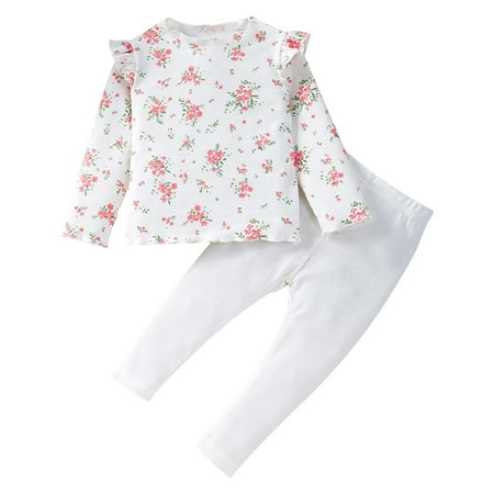

Baby Girl Outfits Spring And Autumn Leggings Long Pants Set Cute Floral Long Sleeve T Shirt Pants 2 Sets Baby Clothes