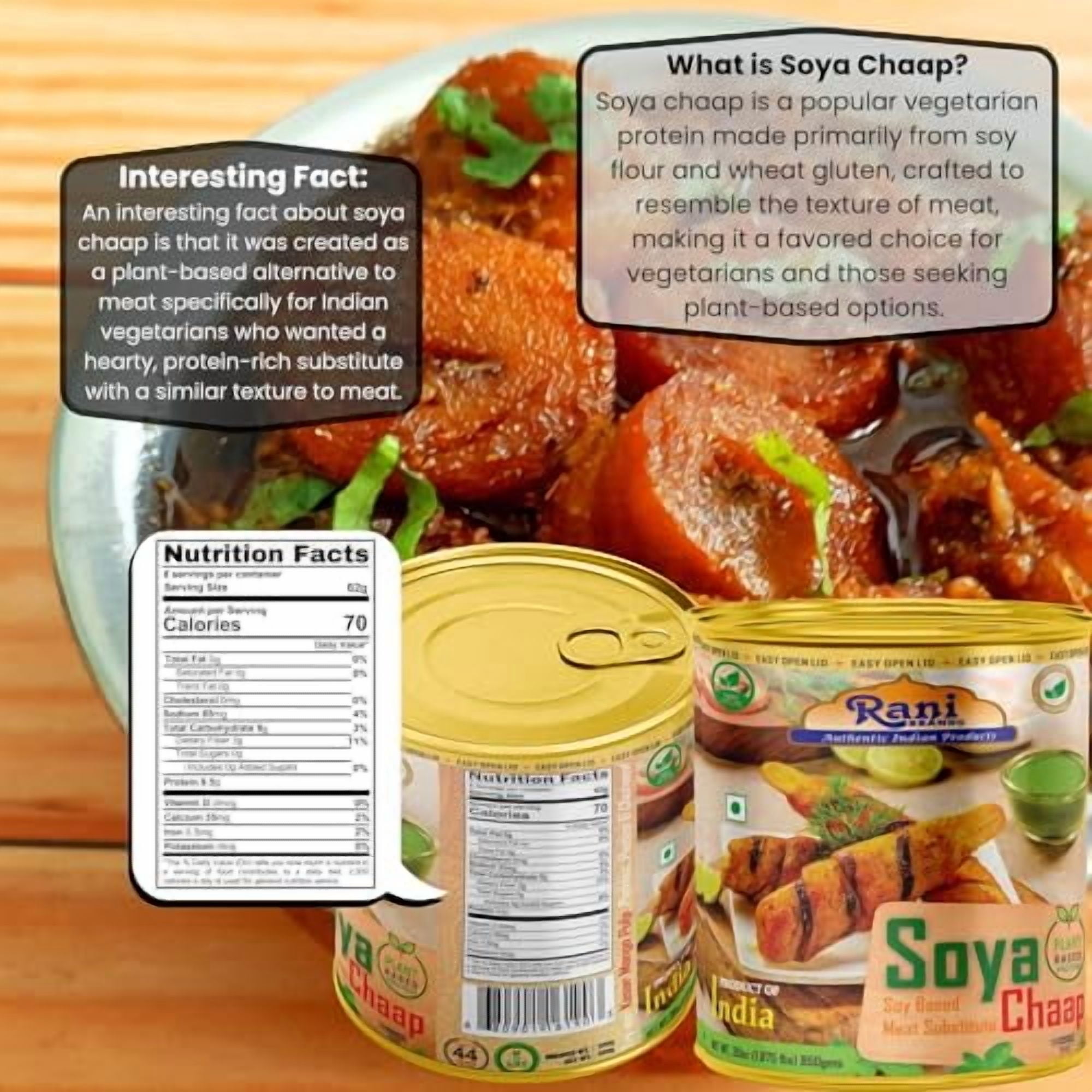 Rani Soya Chaap (Plant Based Protein) 30oz (1.875lbs) 850g, Pack of 6 ~ Easy Open Lid | All Natural | Vegan | No Colors | NON-GMO | Kosher | Indian Origin | Soy Based Meat Substitute