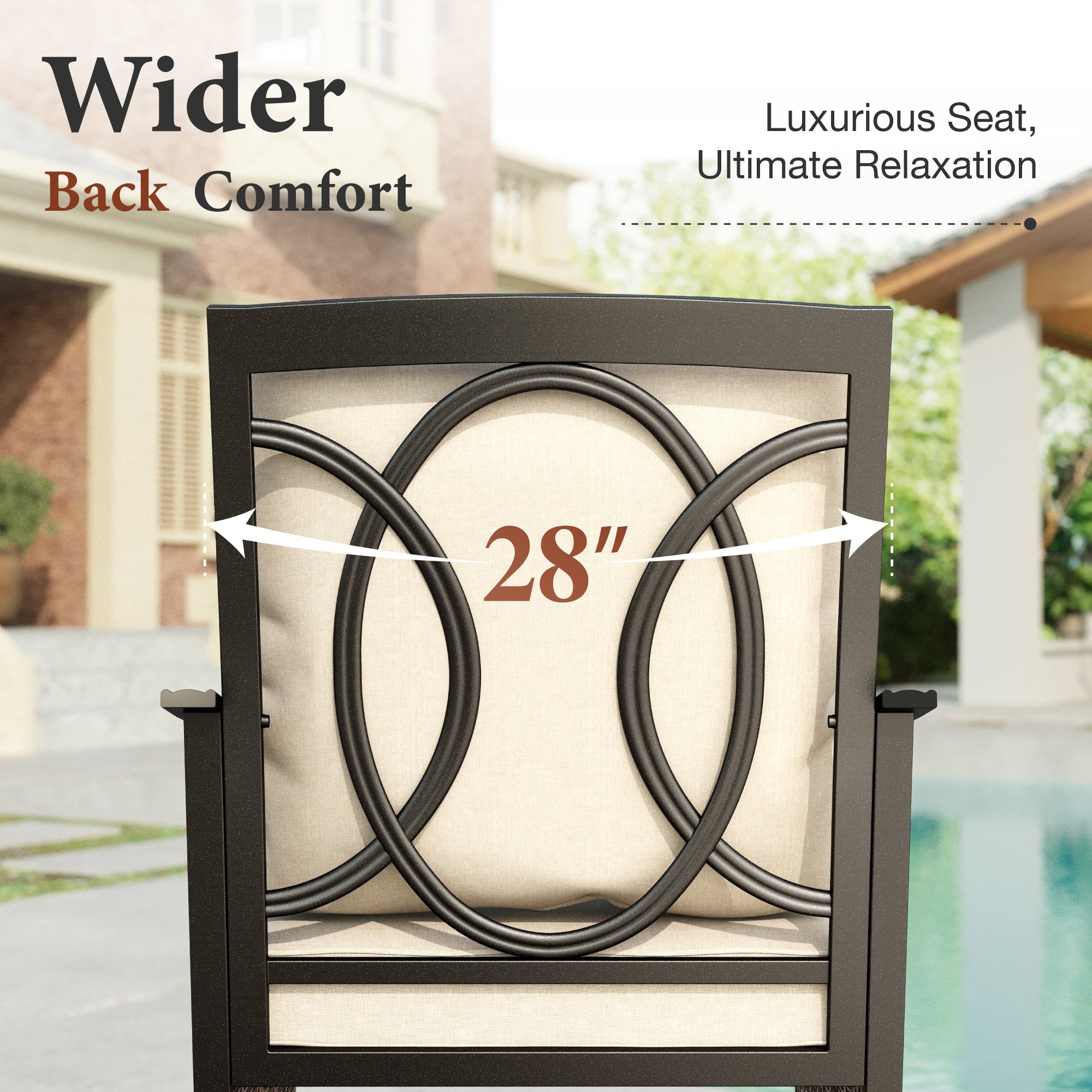 7-Piece Outdoor Patio Dining Set, 60" Rectangular Patio Table and Swivel Chairs with Seat & Back Cushion for 6 People, Black & Beige