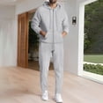 thumbnail image 2 of safuny Men's Waffle Tracksuit Sets, Zip Up Hoodies Sports Jackets with Sweatpants Workout Sweatsuits with Pockets Spring Outfits Cotton Gray L, 2 of 5