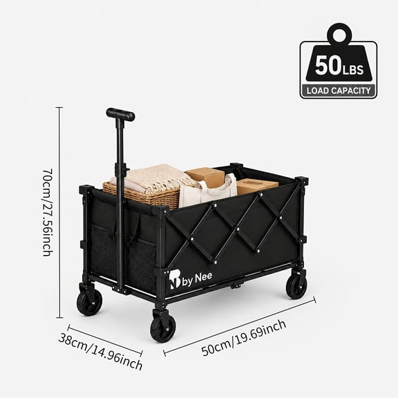 50LBS camping shopping cart, all-terrain folding handcart, multifunctional portable cart for camping, gardening, and beach shopping