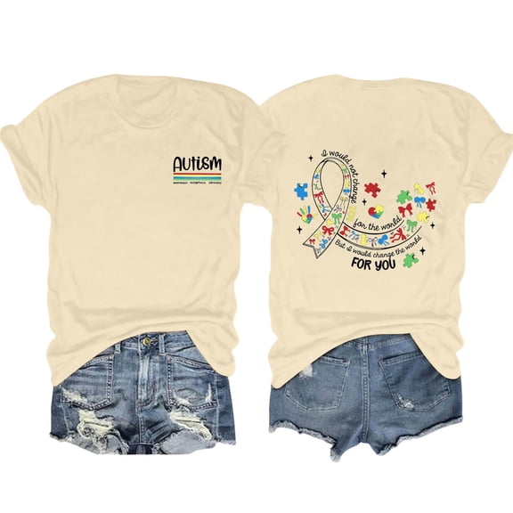Bibifish Womens Tshirts Autism Awareness Graphic Soft Lightweight Regular Fit Crewneck Short-Sleeve Tshirts Summer Daily Streetwear Trendy Top