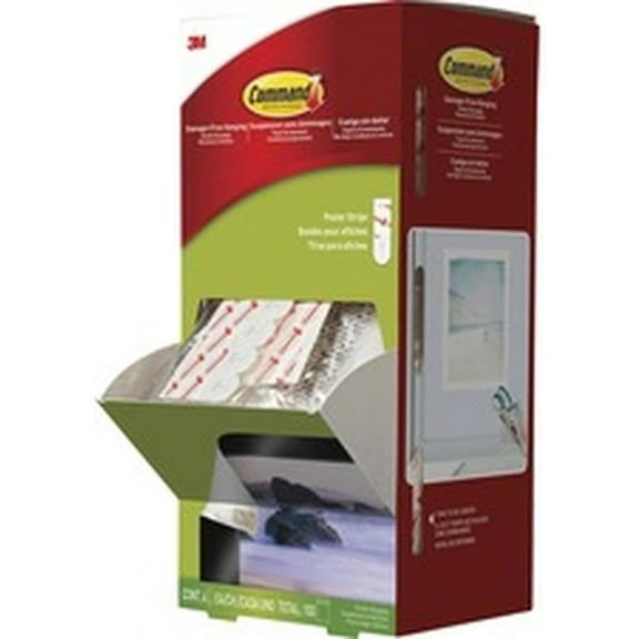 Command Poster Strips, Removable, Holds Up to 1 Lb Per Pair, 0.63 X 1.75, White, 4/Pack, 100 Packs/Carton