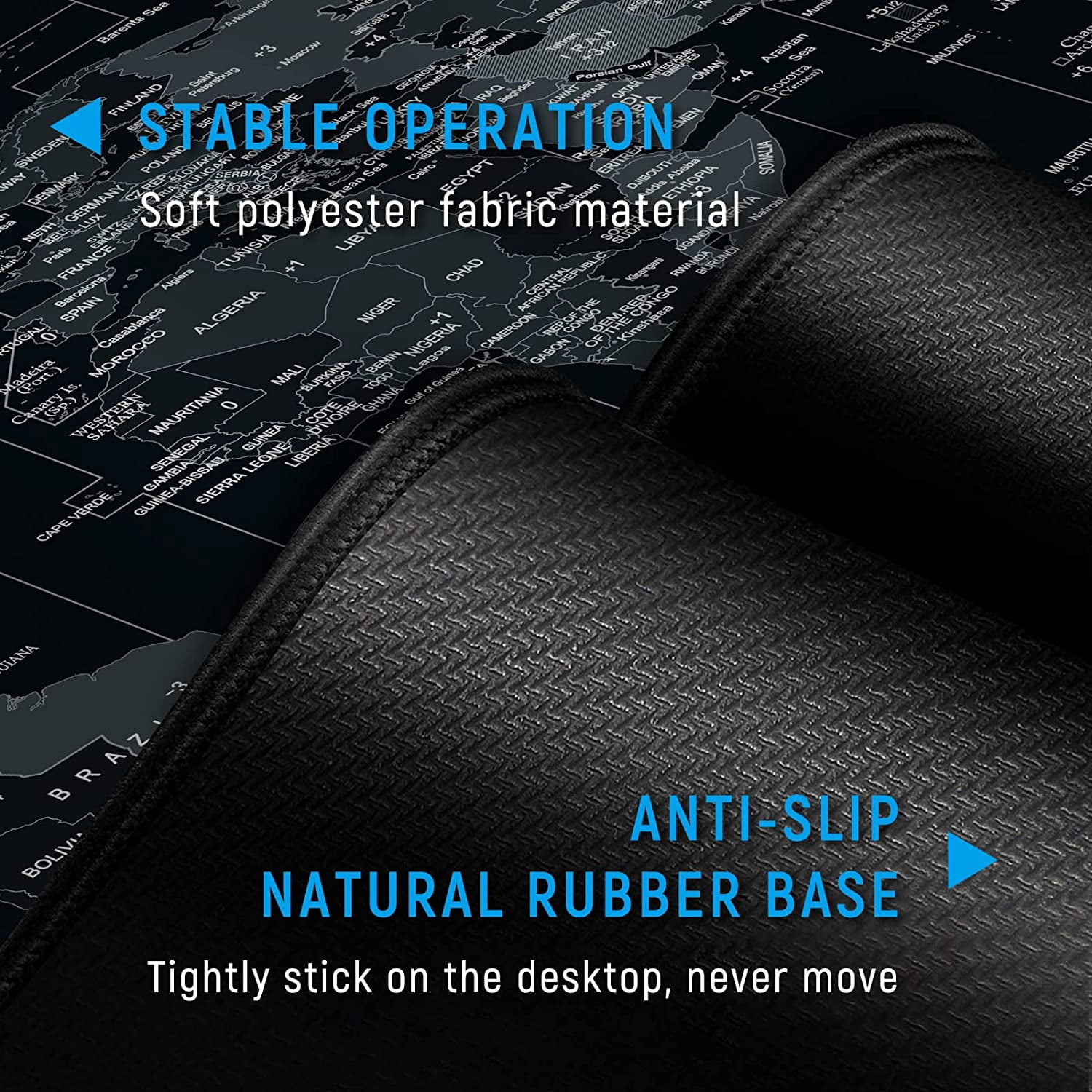 Extended Speed Gaming Mouse Pad Large Size 35.4 X 15.7X 0.12inches Desk Mat Mousepad with Personalized Design - World Map