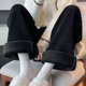 thumbnail image 6 of LLYwey Fleece Lined Leggings Women Deals Clearance Plush and Thickened Ladies Solid Color Wide Leg Pants Loose Casual Sanitary Pants Straight Tube Plus Size Long Pants New Winter Pants Black L, 6 of 6
