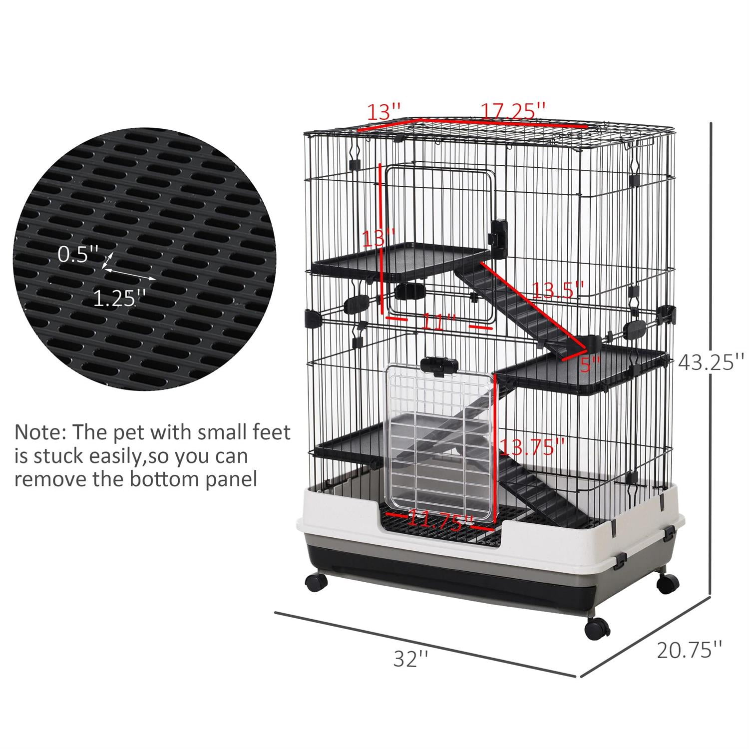 Kadyn 32" Large Hamster Cage, Rabbit Hutch with Tubing System, Running Wheel, Ramps, Platforms, 4-Level Small Animal Habitats for Bunny, Chinchillas, Ferret, Gray