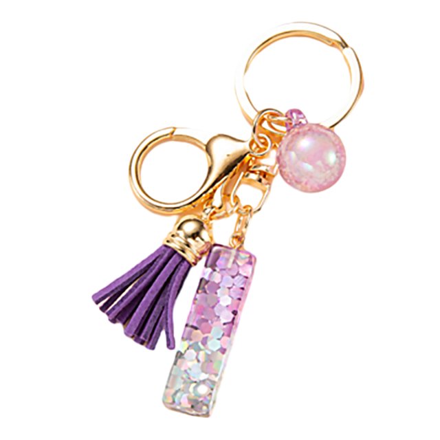 LYMAYTER Cute Pink Tassel Mug Accessory Initial Letter Charm Keychain - with Tassel, Heart - shaped Sequins