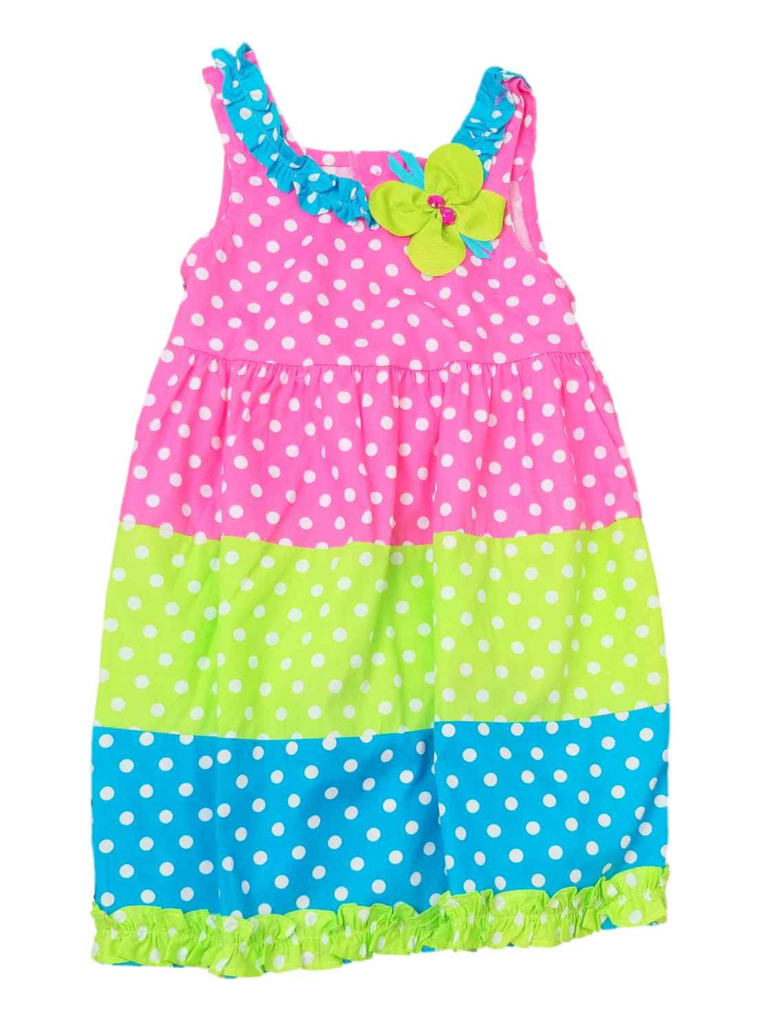 Infant Toddler Girls Pink Blue & Green Polka Dot Flower Summer Sun