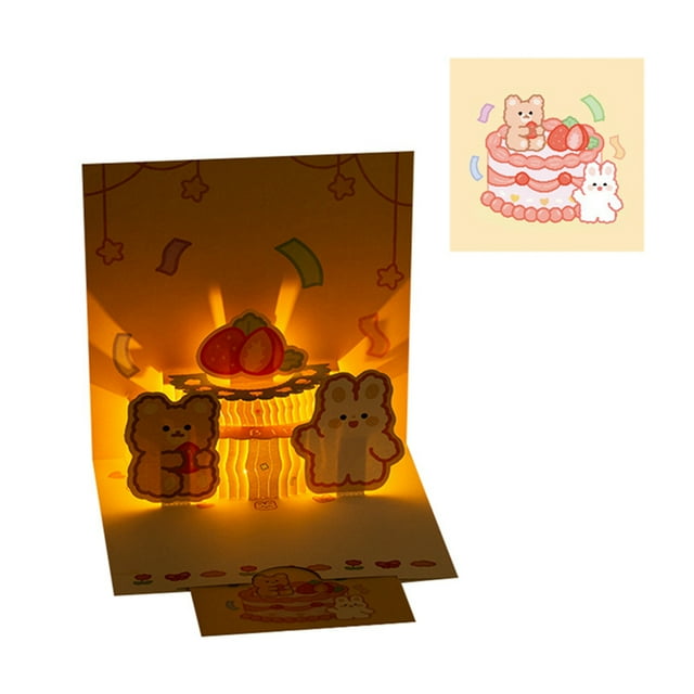 Kmbangi Birthday Card, 3D Funny Cute Cartoon Bear Light Musical Birthday Cards Greeting Card Gift