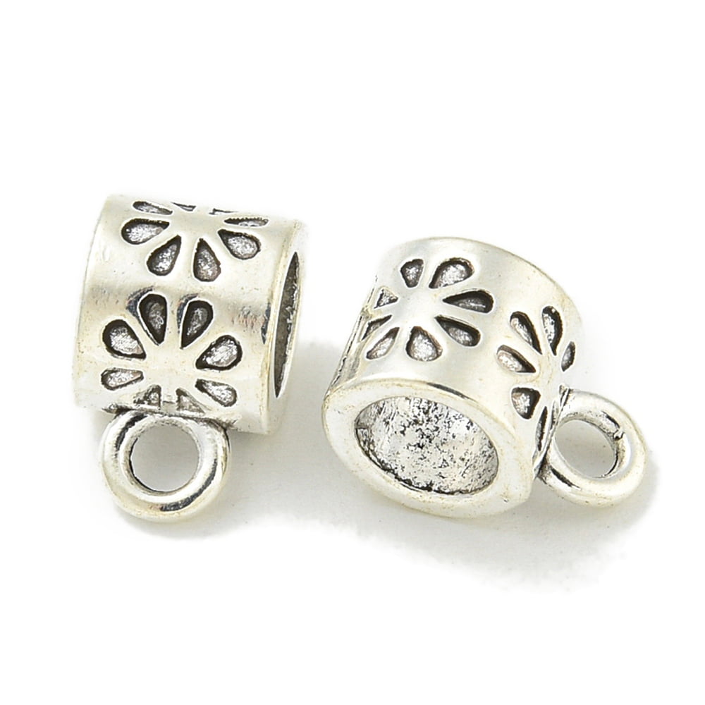 Tibetan style Alloy Tube Bails Lead Free Cadmium Free Silver 10.5x7x6.5mm Hole: 2mm and 4.5mm 1250pcs/1000g