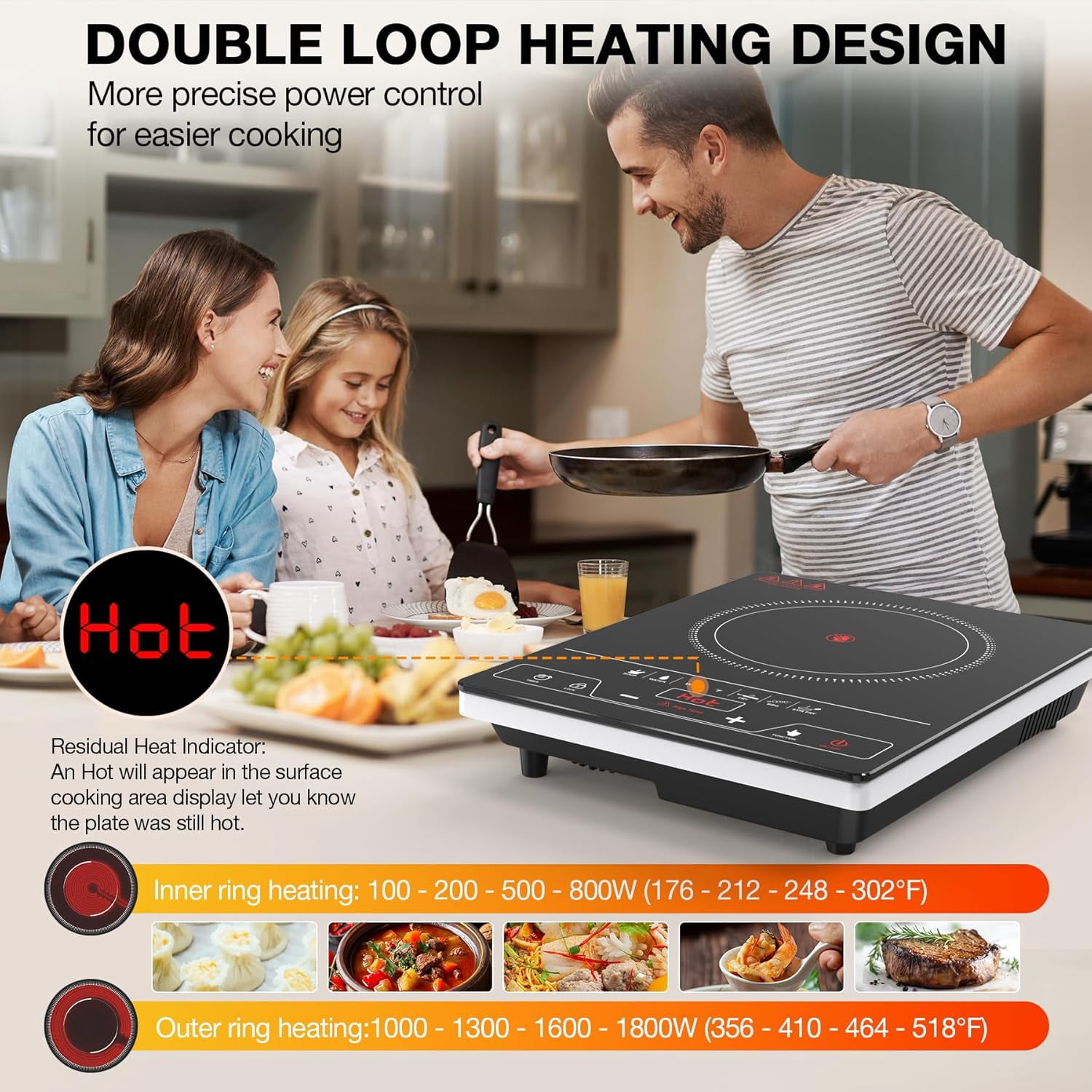 Single Burner Electric Cooktop 1800W Portable Stove Top with LED Touch Control, 8 Power Levels, Timer & Child Lock, Black Crystal Surface for Kitchen Dorm Office Camping