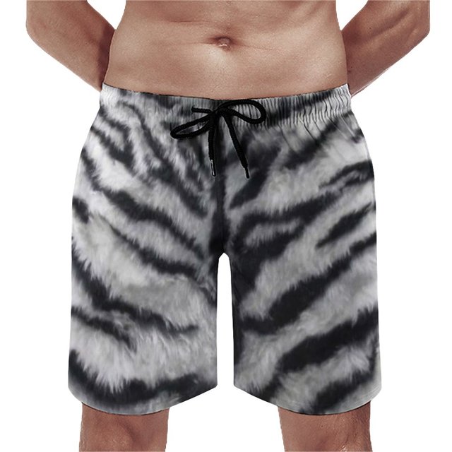 Tiger Print Board Shorts Males Fur Animal Stripes Board Short Quality Elastic Waist Swimming Trunks Large Size