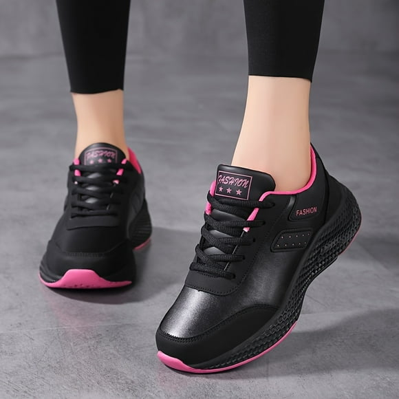 Lightweight Stabilizing Sneakers - Women's Chic Non-Slip Faux Leather Running Shoes for All Seasons