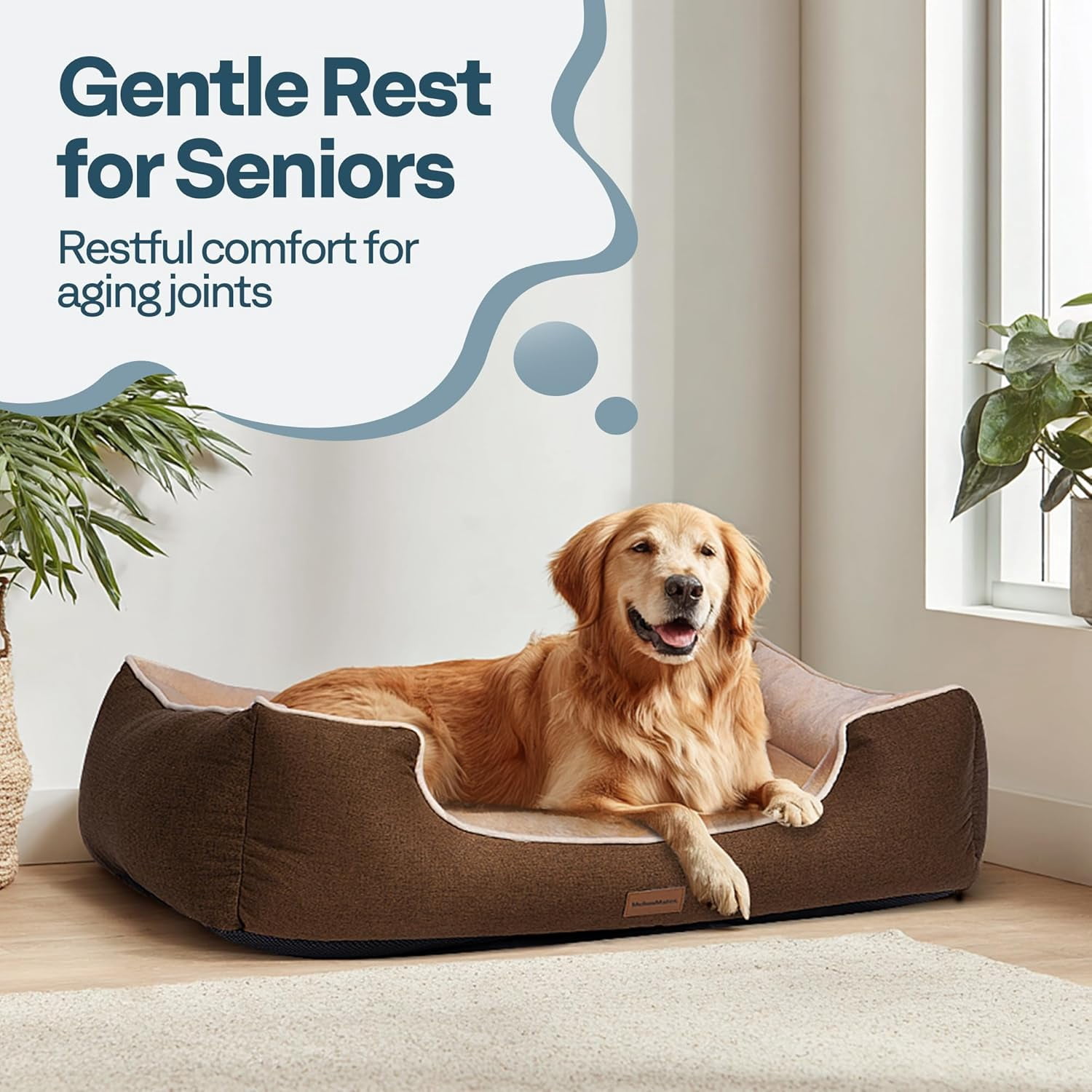 SPECSTAR 44" Orthopedic Dog Bed with Egg-Crate Foam and Pillow Filling for Large Dogs – Dual-Layer Interior Extra Support for Joint Pain, Dual-Sided Cooling & Warming for All Seasons, Brown