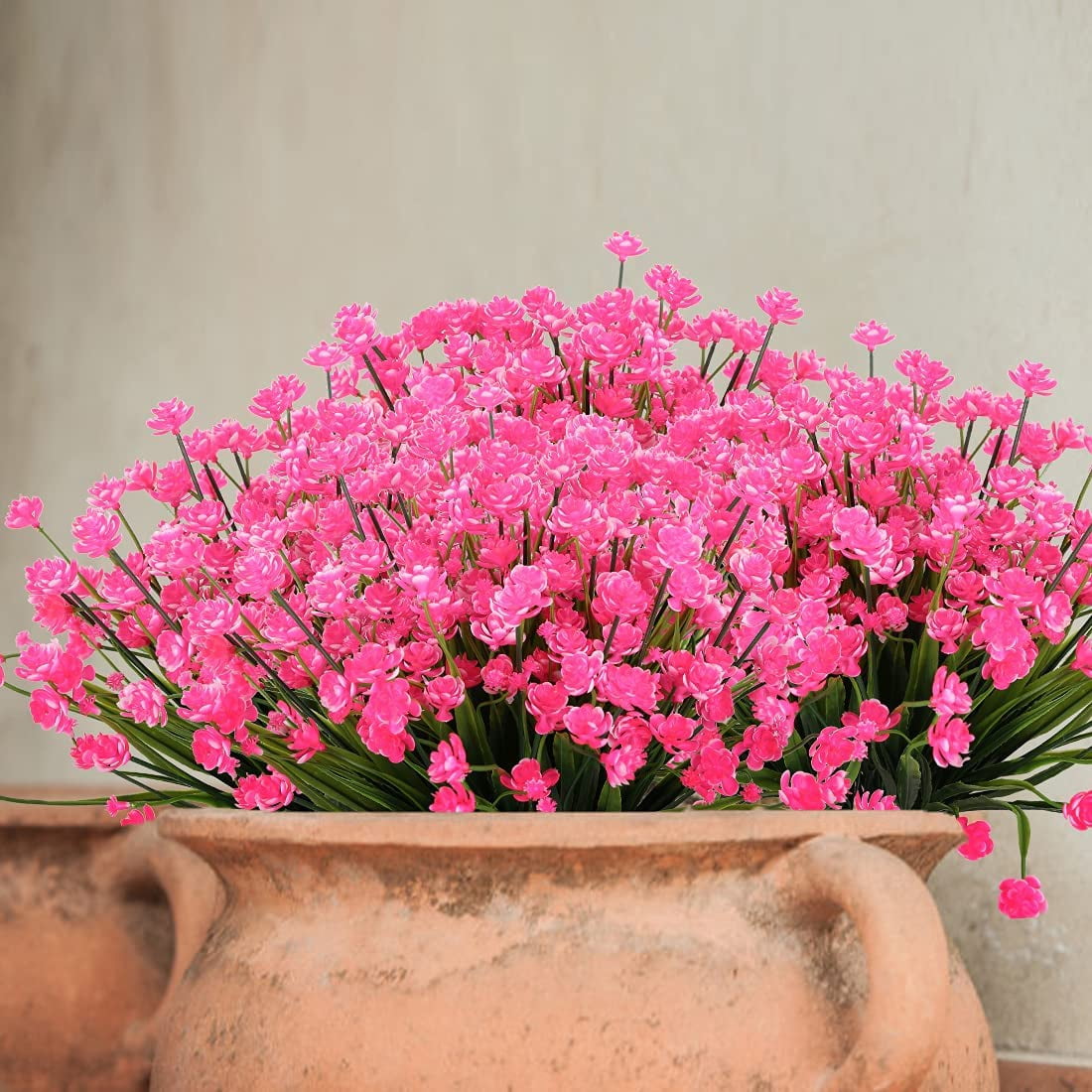 Zukuco 12PCS Artificial Flowers,Fake Greenery Faux Plastic Bushes Fake Shrubs UV Resistant Faux Plastic Plants for Wedding Hanging Bouquet Indoor Outdoor Home Garden Office Vase(Pink)