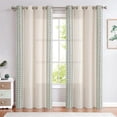 thumbnail image 7 of Curtainking Farmhouse Linen Curtains Boho Embroidery Drapes 84 Inch Semi Sheer Window Curtain for Living Room Bedroom Grommet 2 Panels Sage on Beige, 7 of 7