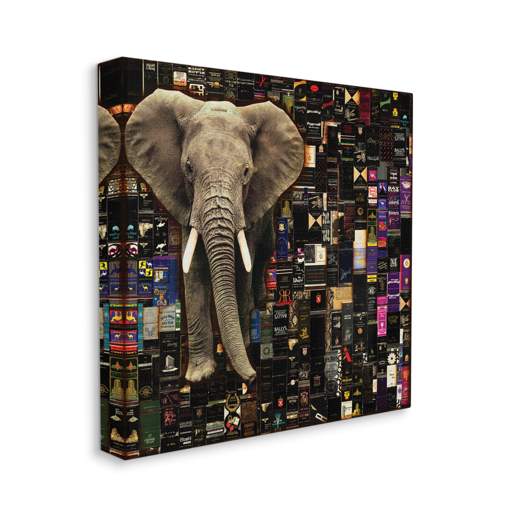 Stupell Industries Realistic Elephant on Grungy Advertisement Collage,24 x 24,Designed by Laura Van Horne