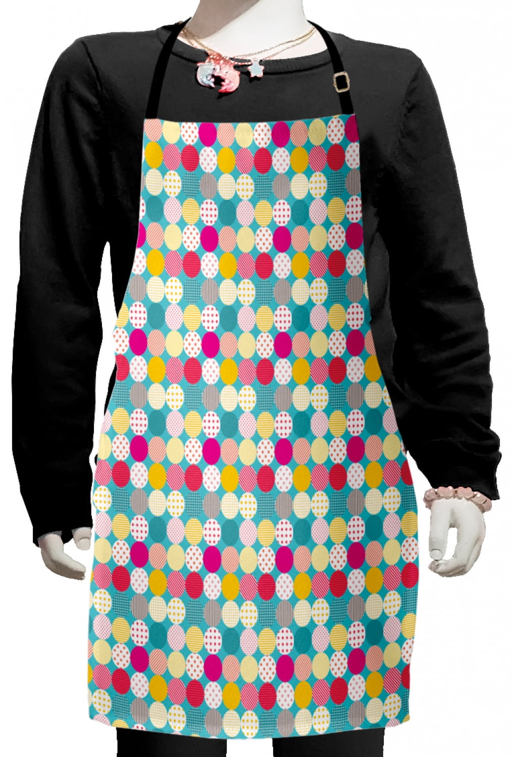Vintage Kids Apron, Patchwork Pattern with Polka Dots and Stripes on