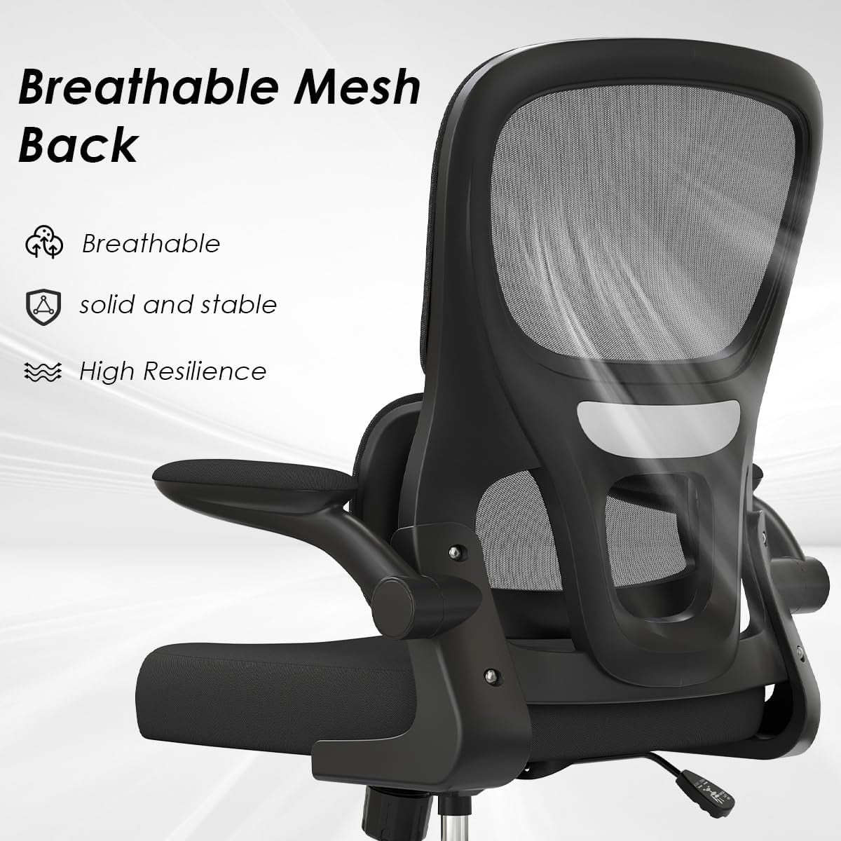 Farini Ergonomic Office Chair, Mesh Desk Chair with Lumbar Support, Comfy Computer Desk Chair with Flip Armrest Rolling Wheels for Home Study Room Office, Black & Black