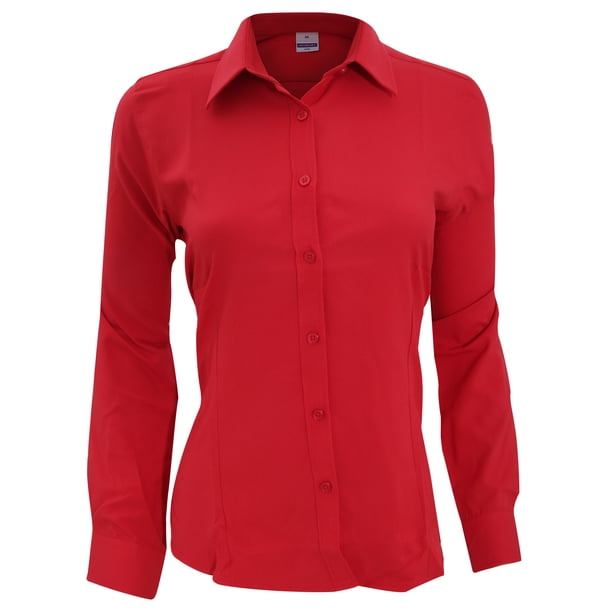 Henbury- Camisa de trabajo de manga larga transpirable antibacterias para mujer (Rojo)