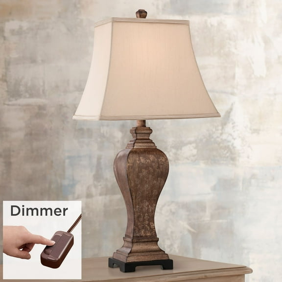 Regency Hill Edgar Traditional Table Lamp 29" Tall Bronze with USB Cord Dimmer Geneva Taupe Rectangular Shade for Bedroom Living Room Bedside Office