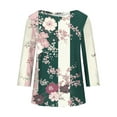 thumbnail image 5 of CYMMPU 3/4 Sleeve Blouses for Women Dressy Casual Fall Trendy Shirts Spring Tops Loose Fit Round Neck Tunic Tops Flower Pattern Plus Size T-Shirt Army Green XXXL, 5 of 5