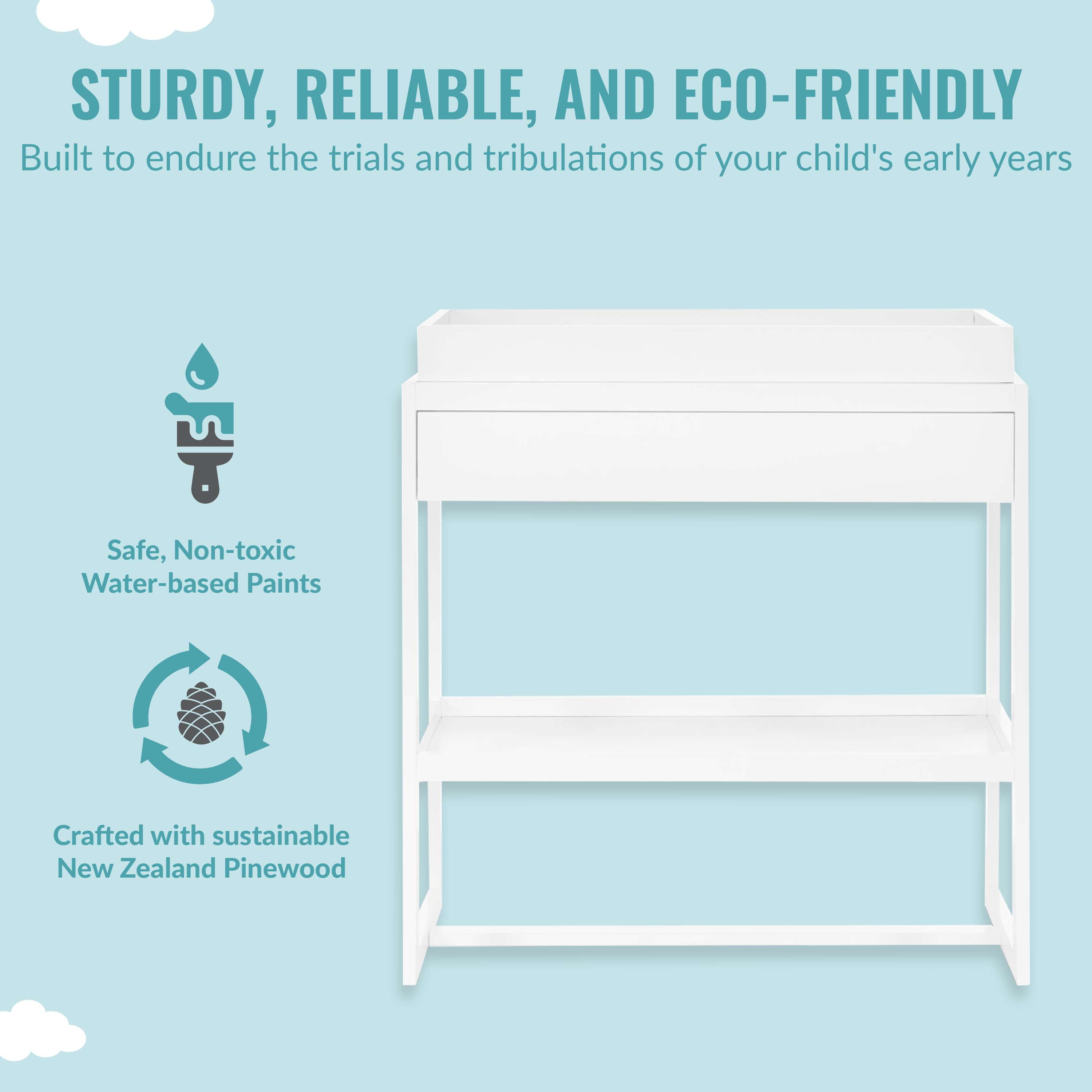 Dream On Me Arlo Changing Table, Made of Solid New Zealand Pinewood, White