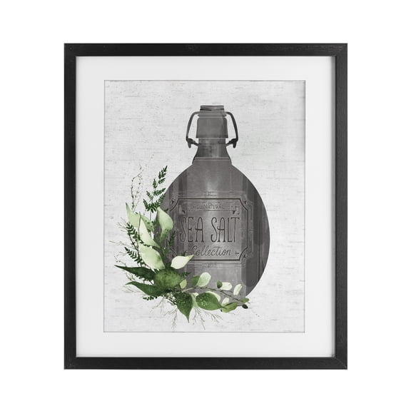 Vintage Bottle with Bathroom Herbs Black Framed Print Under Glass, design by Lettered and Lined