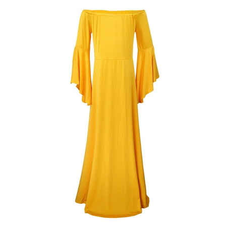

Honeeladyy Clearance under 5$ Ladies Fashion Solid Color Ruffles Long Sleeves Off Shoulder Dress Photography Party Dress Long Skirt