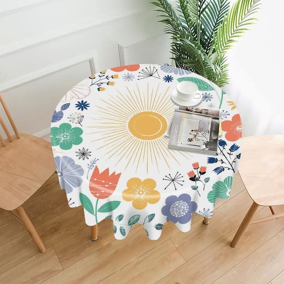 RKSupls 60 Inch Round Tablecloth, Colorful Floral Sunburst Premium Polyester Straight Edge Wrinkle Resistant Washable Table Cover for Party Home Dining Decor